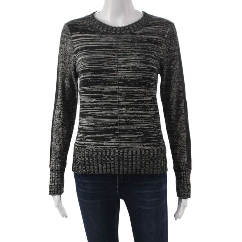 Central Park West Womens Black Striped Pullover Crew Neck Long Sleeve Size S